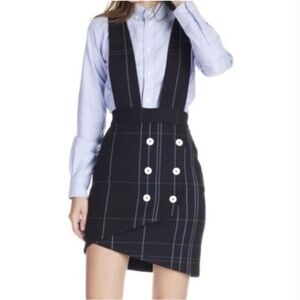 NWT Maje Jola Checked Pinafore Plaid Dress 36 Marine S Overalls Tartan Button